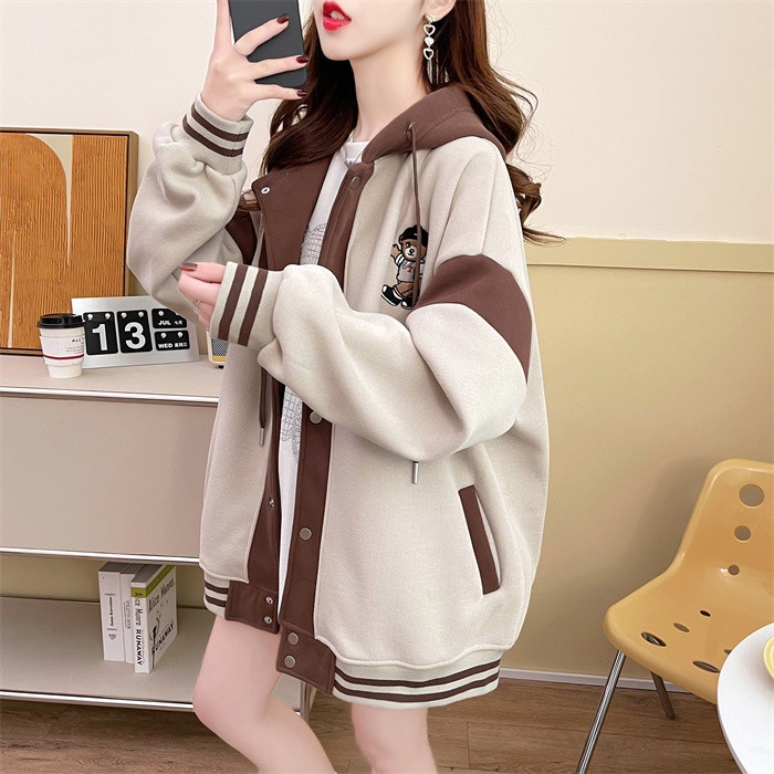 7626高品质米呢韩版大码连帽新款时尚拉链刺绣卫衣女P65图片