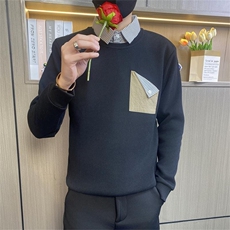 W3163-P75控98社会小伙假两件卫衣男士春季新款潮流衬衫领长袖t恤，男装T恤，电商D310B-1