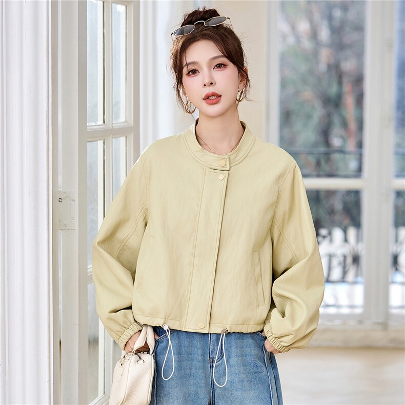 新款2026年春季短款皮衣抽绳宽松外套,女装皮衣,盈茜