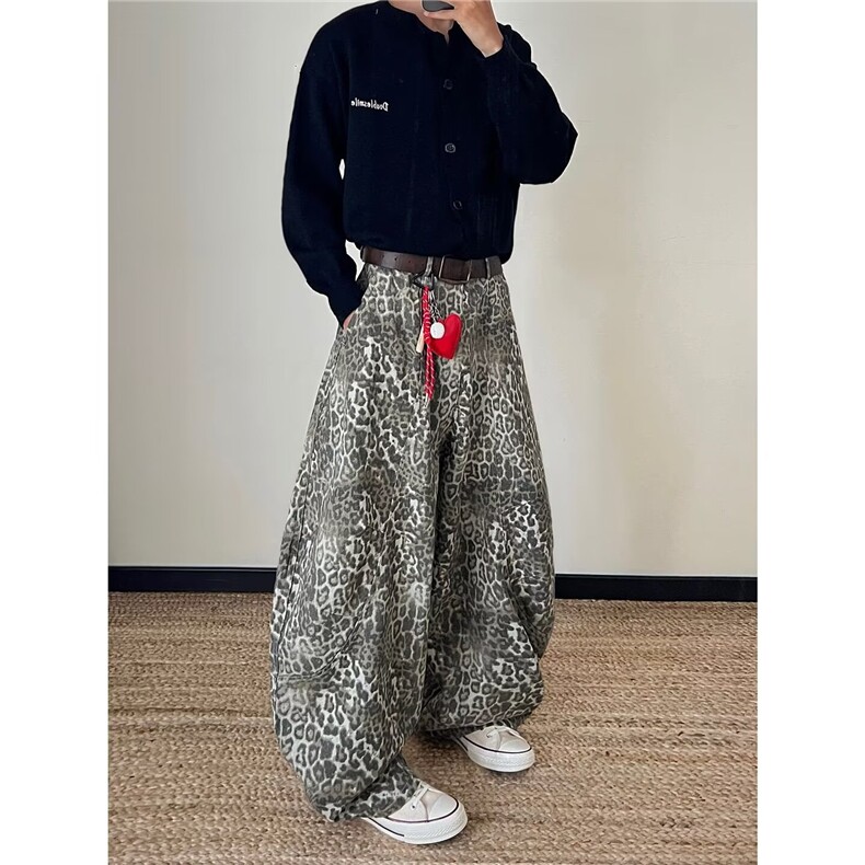 美式街头解构拼接弯刀裤男女百搭休闲阔腿情侣小众工装裤子,男装工装外套,四季星座505