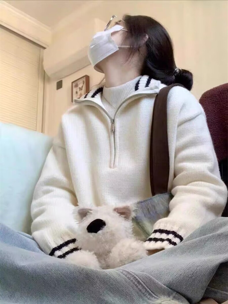 2025羊毛半拉链翻领舒适百搭简约秋冬新款保暖软糯,女装羊毛衫,莺澜羊绒