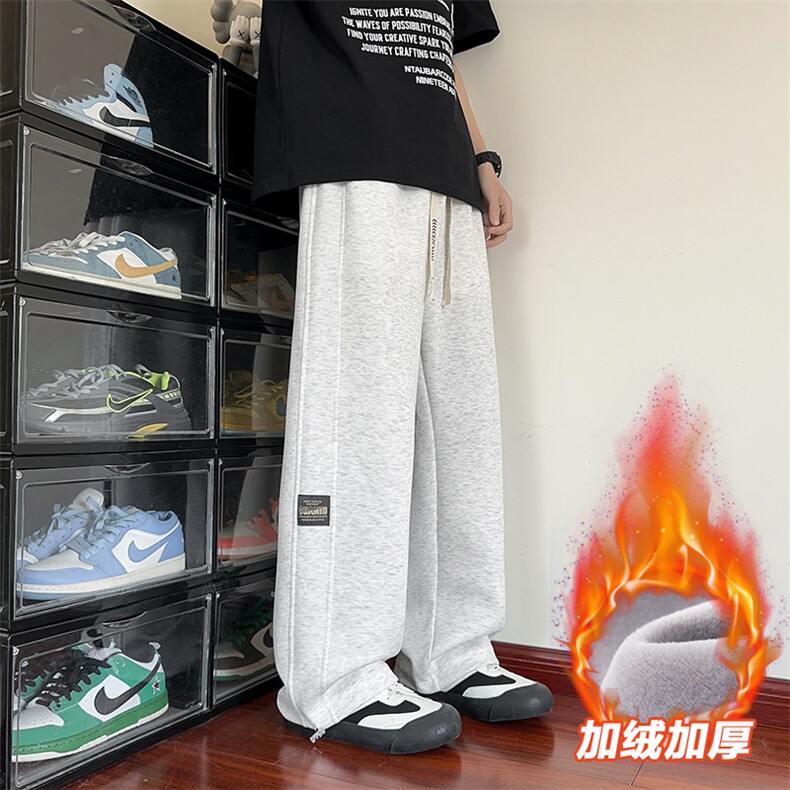 美式重磅卫裤男潮牌宽松直筒运动简约加绒休闲裤D017-P45加绒P50,男装休闲裤,星座509