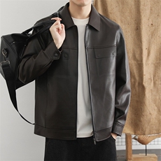 雷布斯同款加绒皮衣外套男士修身潮流休闲痞帅简约皮夹克，男装夹克，星座914