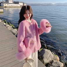 现货新款2183-P390-K596双面羊绒带袖毛狐狸毛可脱，女装双面呢大衣，然然