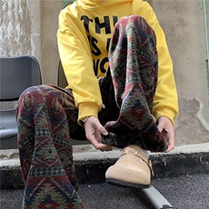 针织脏脏风男款秋季民族风提花阔腿裤加厚毛呢直筒休闲裤KA662，男装休闲裤，星座1116A-1（原606A）
