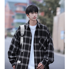 2023新款大货港风格子衬衫男长袖宽松衬衣CS7217P35控58，男装衬衫，电商B413-1