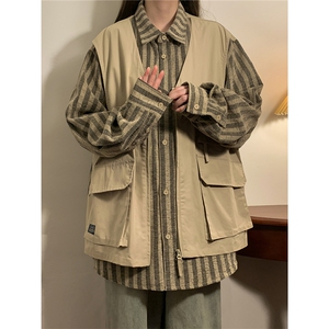 1中性假两件衬衫马甲外套女潮流情侣女夹克外套男77860特P68控108图片