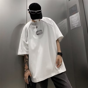 夏季新款港风纯色拉链拼接潮流百搭短袖TT35-P33图片