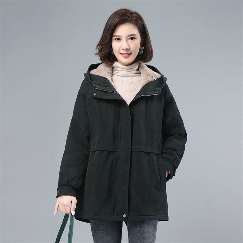 时尚女装派克服加厚保暖外套冬季新款宽松显瘦连帽棉服上衣,女装派克服,韩派