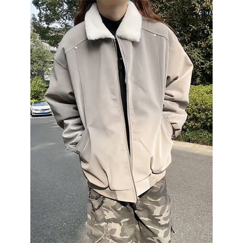 现货冬季美拉德毛领雾面PU皮棉服加绒加厚保暖百搭设计款情侣棉衣,男装棉衣,电商A443