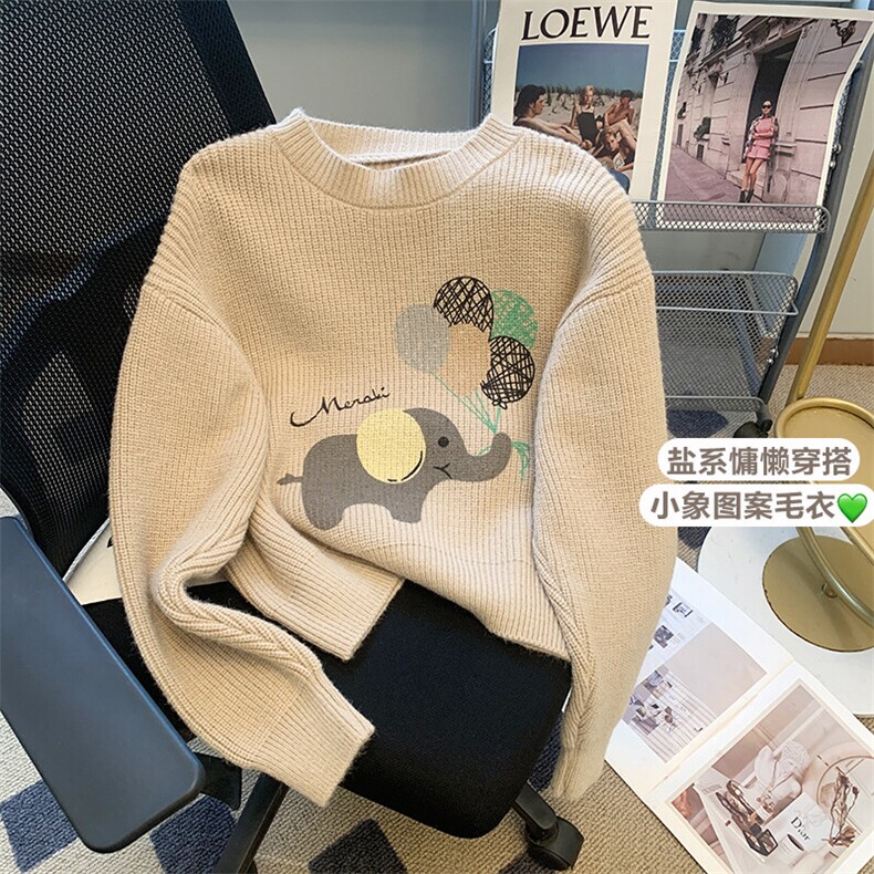 奶fufu慵懒风毛衣女秋冬季2025新款设计感小众圆领套头MY001-P75,男装针织衫/毛衣,星座911-3