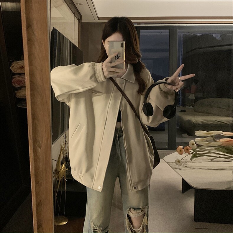 C858-P110麂皮绒外套女2025新款春秋季高级感宽松休闲翻领夹克,男装夹克,星座911-2(原星座613-2）