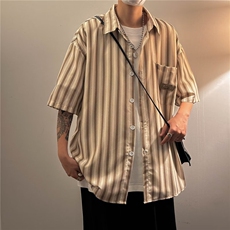 衬衫男韩版潮流短袖条纹痞子帅2023夏季新款ins宽松外套CY272-P29，男装衬衫，星座412-3