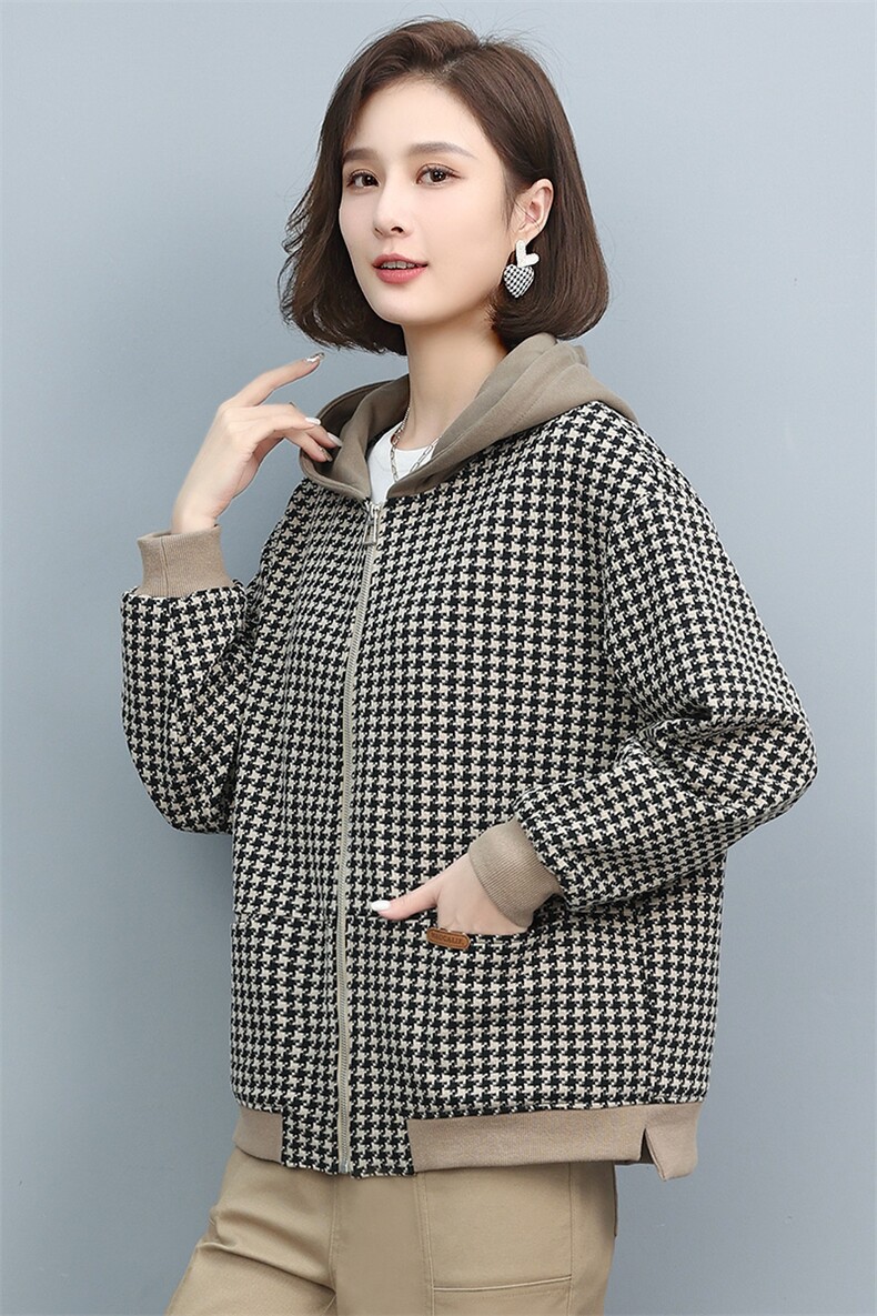 加绒加厚2024秋冬款新款中老年妈妈短款外套女秋冬装卫衣中年上衣,女装短外套,丽影随形