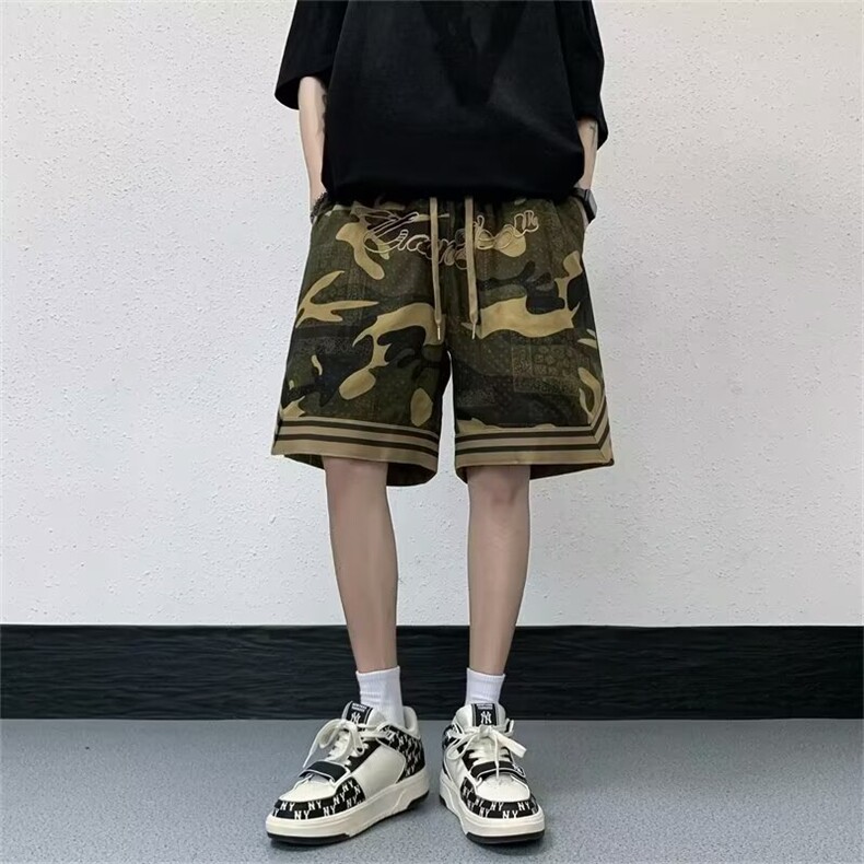 迷彩休闲短裤男士韩版潮流高街字母刺绣2024夏季五分裤K5270-P36,男装牛仔裤,星座412-2