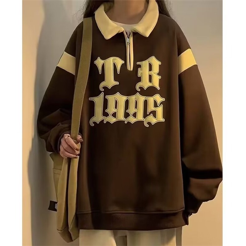 港风秋款男女卫衣提花撞色POLO领宽松休闲外套w15P38,男装Polo衫,星座1013-1