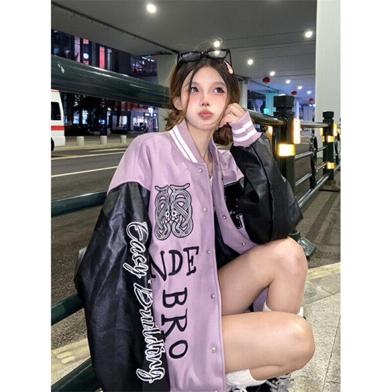 美式pu皮棒球服男潮牌宽松春秋款oversize高街夹克情侣roora外套,男装夹克,星座1116A（原606A-3）