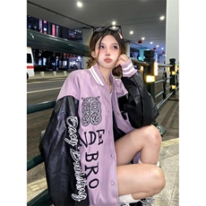美式pu皮棒球服男潮牌宽松春秋款oversize高街夹克情侣roora外套，男装夹克，星座1116A（原606A-3）