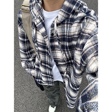 380G磨毛秋冬新款格纹连帽衬衫加厚磨毛格子外套CS328-P48，男装衬衫，星座301C-5