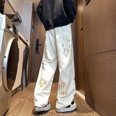 彩绘牛仔裤男高级感痞帅设计感裤子美式弯刀裤XZ201-GJ15P50，男装牛仔裤，星座201