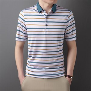 夏季新款冰丝薄款短袖2022T恤男中年休闲免烫宽松翻领polo衫男装图片