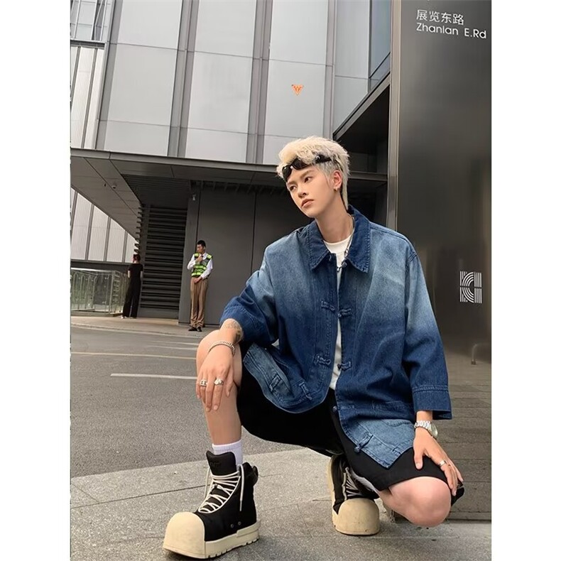 男士短袖夏季2024新款牛仔衬衫GW063P65,男装衬衫,星座1116-2