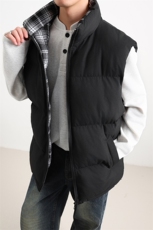 格纹拼接棉马甲背心男加肥加大码潮牌胖子宽松冬季厚款棉服袄港风，男装背心/马甲，电商A022