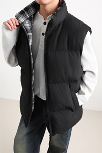 格纹拼接棉马甲背心男加肥加大码潮牌胖子宽松冬季厚款棉服袄港风图片