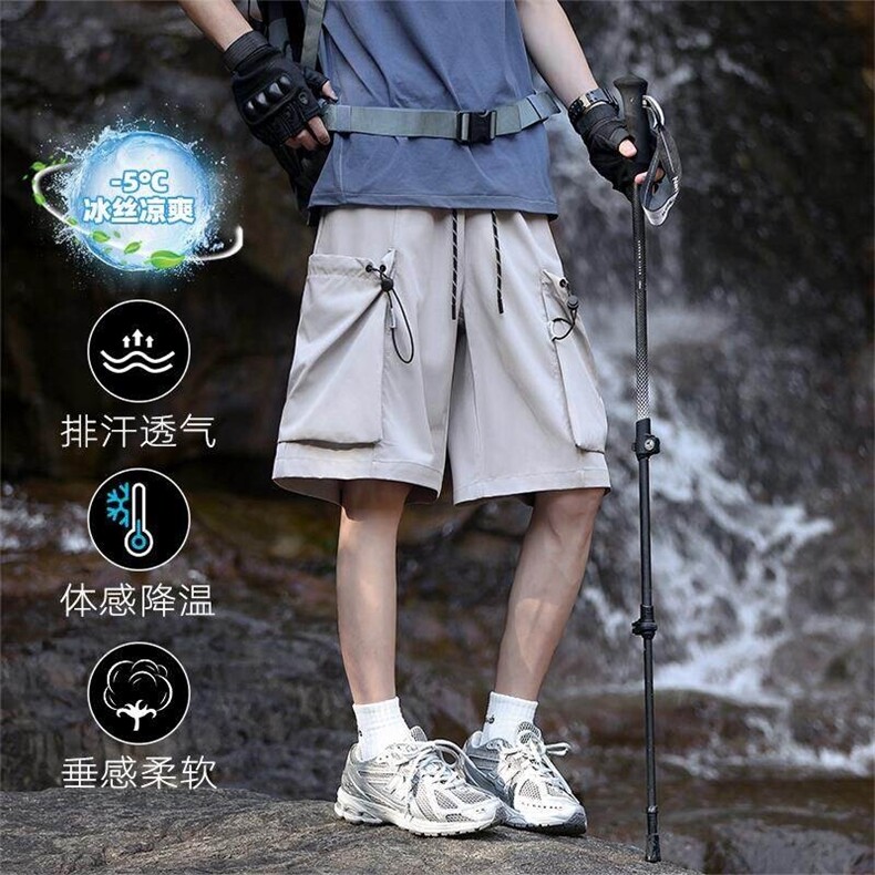 特批P25无差价夏季冰感冰丝拼接大口袋复古宽松五分短裤男DK5810图片