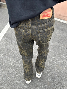 【有货】KZA25HH-P55豹纹牛仔裤男直筒欧美VIBE裤子美式高街图片
