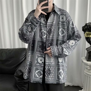 日系腰果花印花衬衫男潮牌复古上衣百搭宽松潮流衬衣  W1151-P28图片