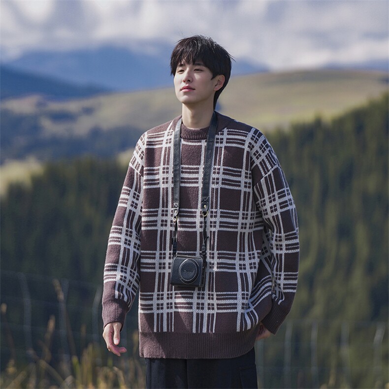 B299-M839格子针织慵懒日系港风毛衣P58X88（大货已入仓），男装针织衫/毛衣，电商B299-1