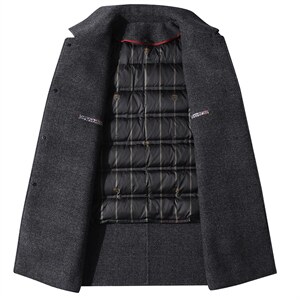 S3816冬季双面呢落肩袖中长款羽绒可脱卸款韩版毛呢外套P420，男装毛呢大衣，电商B360