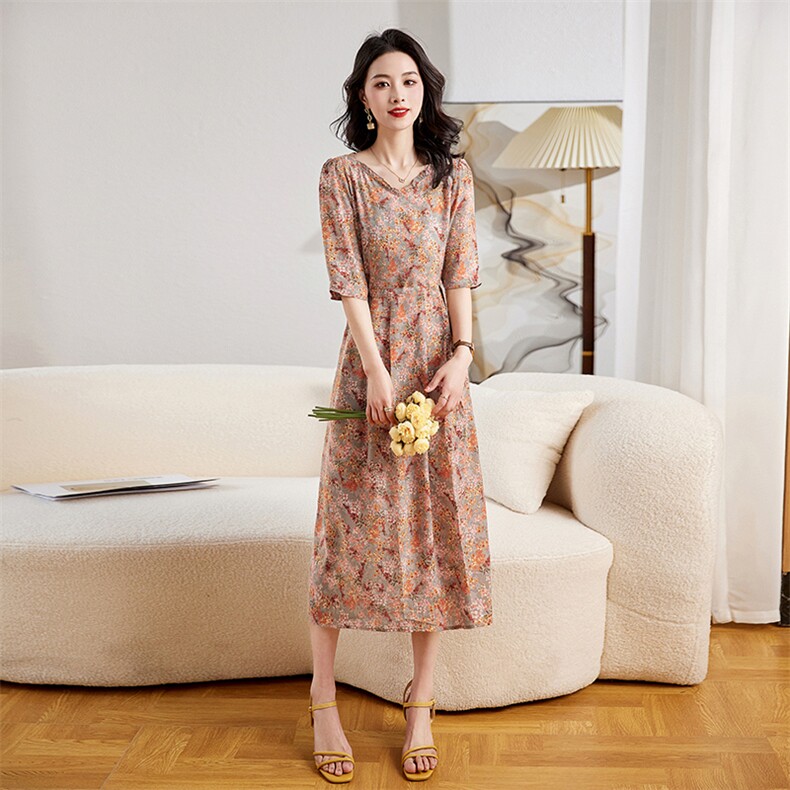 现货！2023新款连衣裙女装夏季碎花高端奢华收腰裙子雅佳俏521#,女装连衣裙,雅佳俏