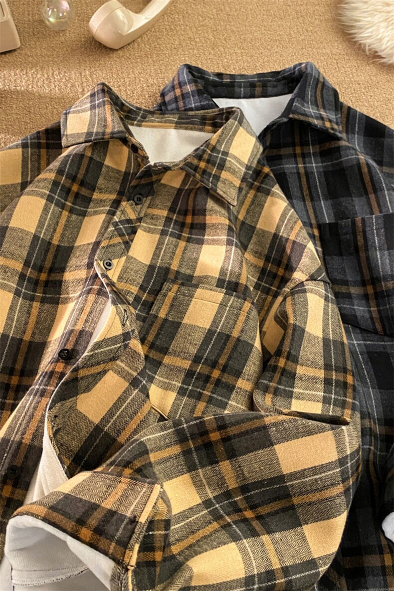 格子加绒加厚长袖外套宽松休闲衬衫男女C2193-特P30/CJ9737-特P40,男装衬衫,电商A007