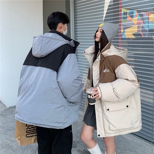 EQ343 冬季连帽工装棉衣外套男拼接撞色情侣装棉服2024新款图片