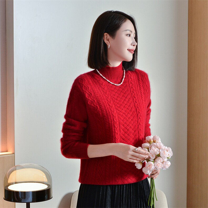 2025年冬季新款半高领山衫女加厚套头毛衣内搭羊毛针织打底衫,女装羊毛衫,宋氏羊绒