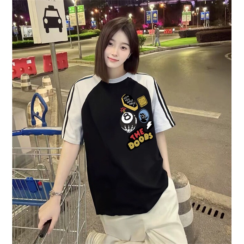 抖音得物品质二开240克宽松纯棉美式潮牌插肩三杠织带短袖T恤,男装T恤,电商A486