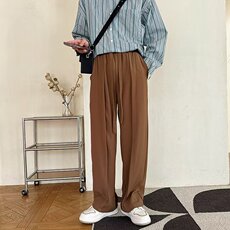 2023港风文艺纯色西裤男春夏宽松潮流直筒长裤复古百搭休闲裤，男装休闲裤，星座716-4