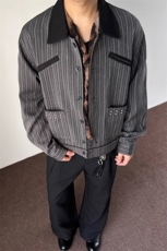 老钱风翻领铆钉条纹夹克休闲西装外套JK23特P70，男装夹克，星座908-1