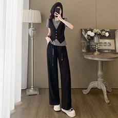 盐系轻熟时尚休闲运动时尚套装女夏假两件上衣宽松阔腿裤两件套潮，女装套装/套裙，江南