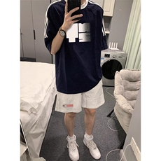夏季美式高街重磅纯棉三条杠织带撞色男女短袖T恤ZD512-特P30，男装T恤，电商A486