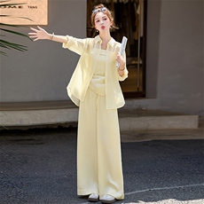 小香风时尚套装女2026新款洋气减龄夏季防晒衬衫吊带阔腿裤三件套，女装套装/套裙，衣之秀