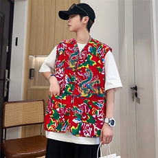 M2单层盘口东北大花马甲大码男女团队服个性婚礼喜庆风汉服潮，男装背心/马甲，星座115A(原星座507）