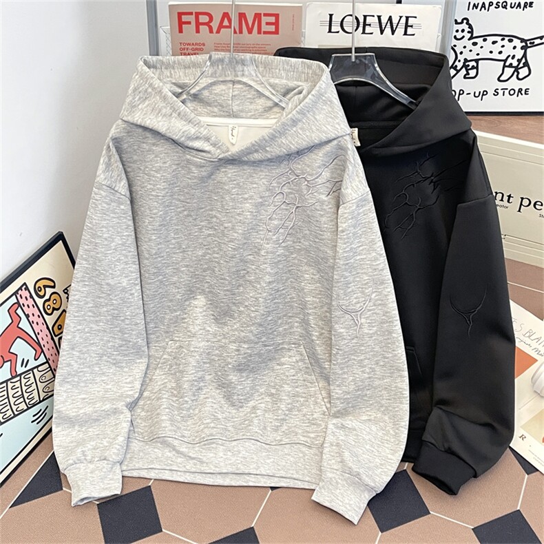 闪电纹刺绣连帽卫衣男秋季美式高街情侣外套休闲套头衫WY0236-P48,女装短外套,星座308B-2