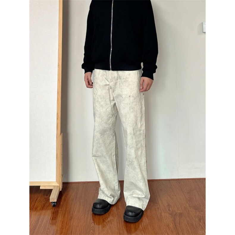 1506/QM1180/P57美式风大理石纹复古直筒休闲工装裤子男女同款,男装工装外套,星座1506