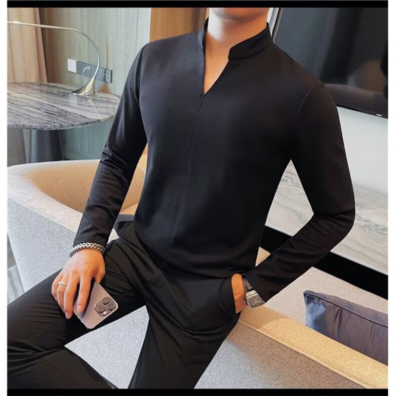 2025春秋季长袖T恤男士商务休闲V领T恤男上衣通勤打底衫男,男装T恤,星座506A