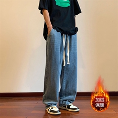 牛仔裤男款秋冬季美式复古休闲裤子加绒加厚直筒裤XK66239J特批40，男装牛仔裤，电商A042