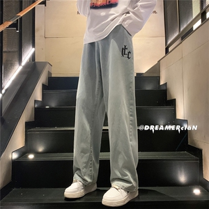 k1013-p50-控68M-5XL美式高阶黄泥拉链宽松大码牛仔裤cityboy