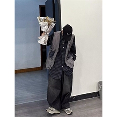 古着廓形慵懒宽松格纹格子长袖衬衫男女bf百搭衬衣GZ01P35特，男装衬衫，电商D256-2(原A064-2)